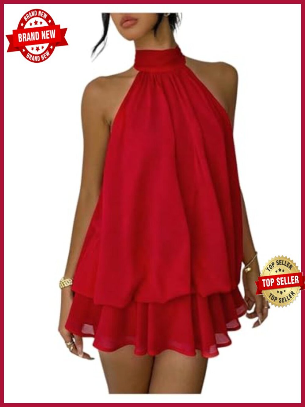 Ruffle Halter Drop Waist Chiffon Mini Dress Backless Tie Back